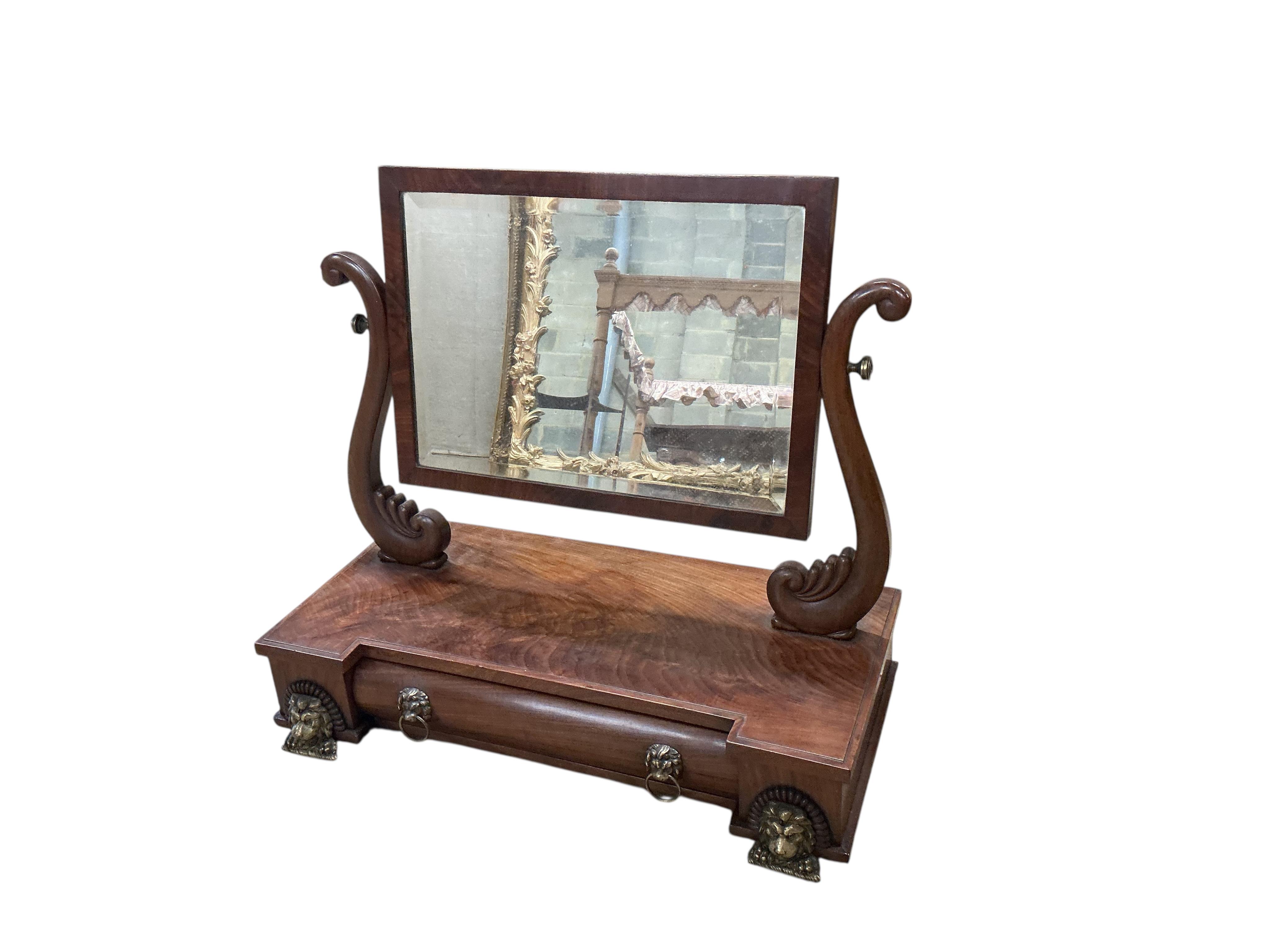 A William IV mahogany toilet mirror, width 59cm, depth 28cm, height 54cm